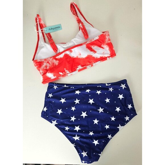 Adisputent Womens Med 2 Piece Bathing Suit High Waisted Bikini Patriotic Beach - Picture 6 of 8